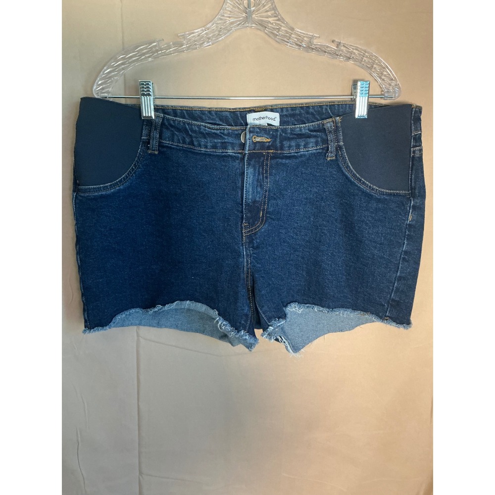 Motherhood Maternity Denim Shorts Women Large Blue Excellent Raw Hem Side Panel